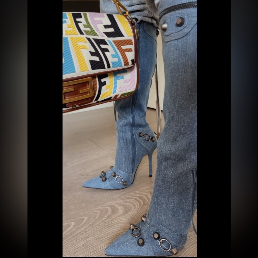 Miss Lola Adison Denim Knee High Boots